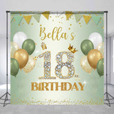 Aperturee - Aperturee Green Balloons Glitter Custom 18 Birthday Backdrop